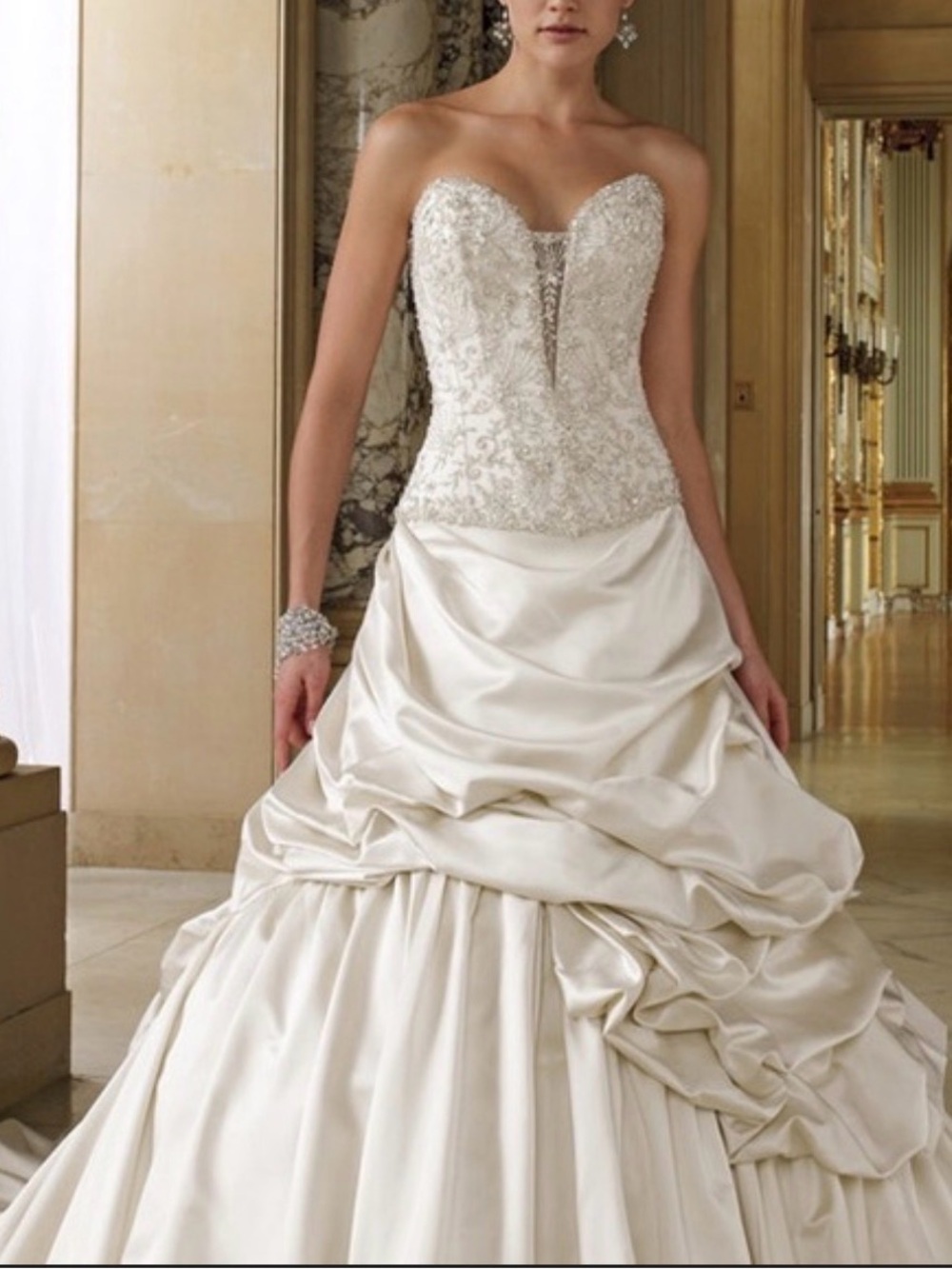 David Tutera Ivory Strapless Beaded Ball Gown